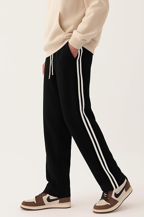 ASTHETIC WHITE STRIPS BLACK BAGGY TRACKPANT