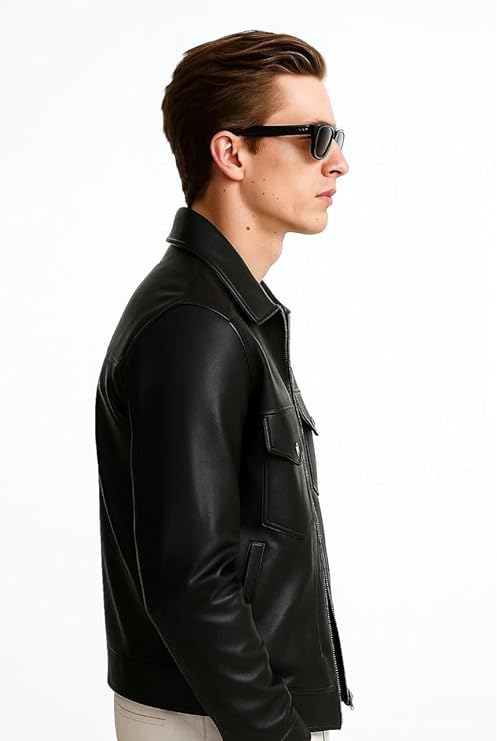 ASTHETIC DOUBLE POCKET BLACK LEATHER JACKET