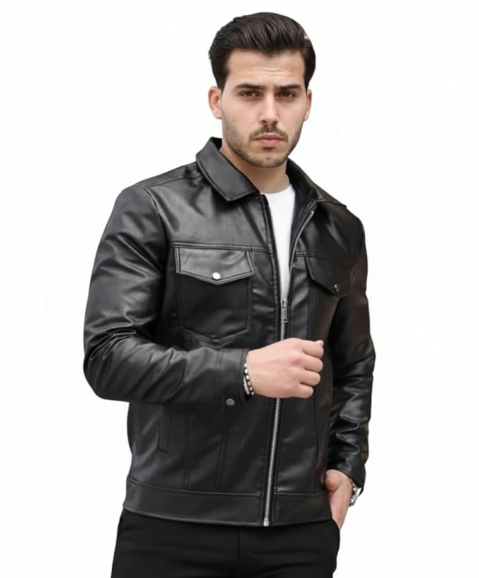 ASTHETIC DOUBLE POCKET BLACK LEATHER JACKET