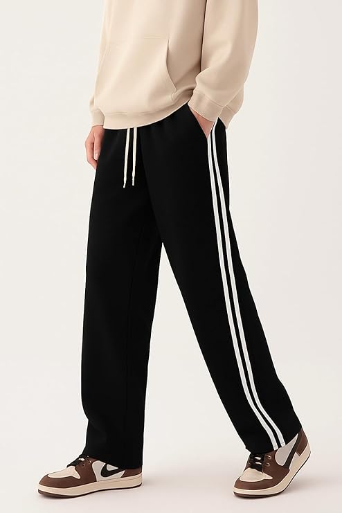 ASTHETIC WHITE STRIPS BLACK BAGGY TRACKPANT