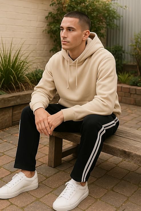 ASTHETIC WHITE STRIPS BLACK BAGGY TRACKPANT